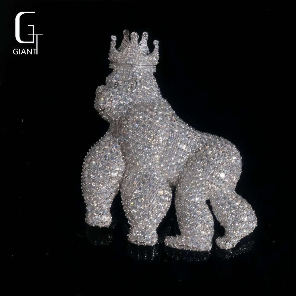 Trendy Past Diamond Tester VVS Moissanite Pendant With Men Hip Hop 925 Sterling Silver Jewelry Crown Orangutan Design Charm - view 7