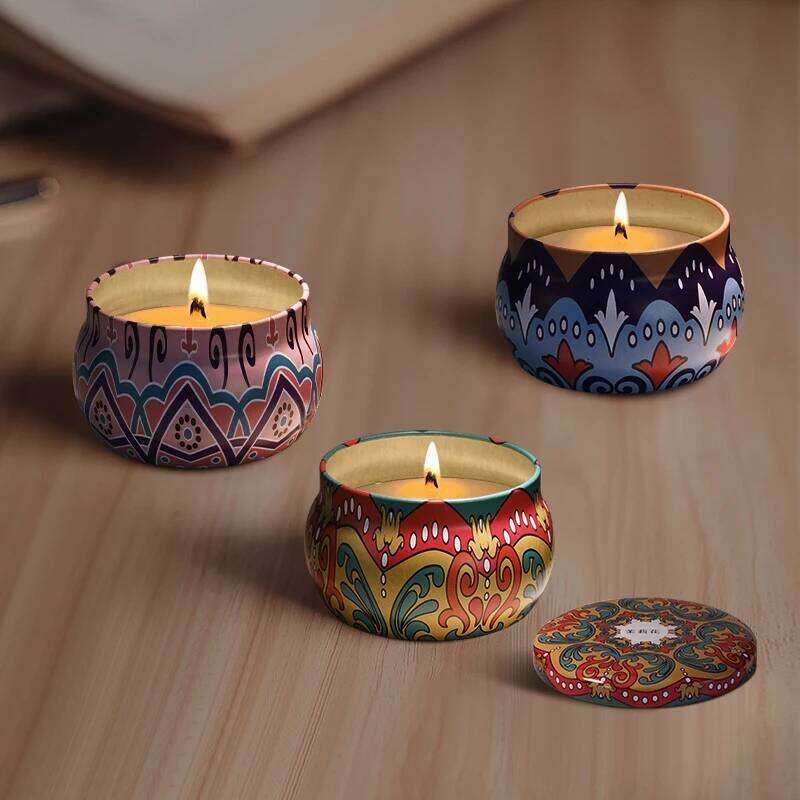 National style cup fragrant living room bedroom tin romantic fragrance soy wax candle birthday present H260205