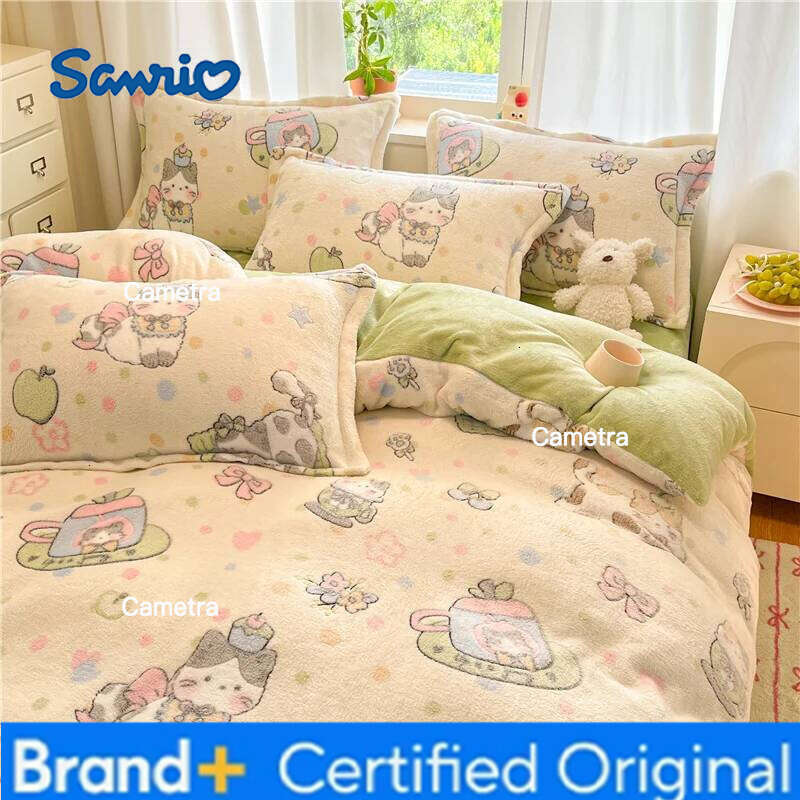 Sanrio 1pc Coral Fleece Duvet Cover Cat Printed Thick Warm housse de couette for Winter Cartoon Style Single/Queen/King dekbedovertrek H260205