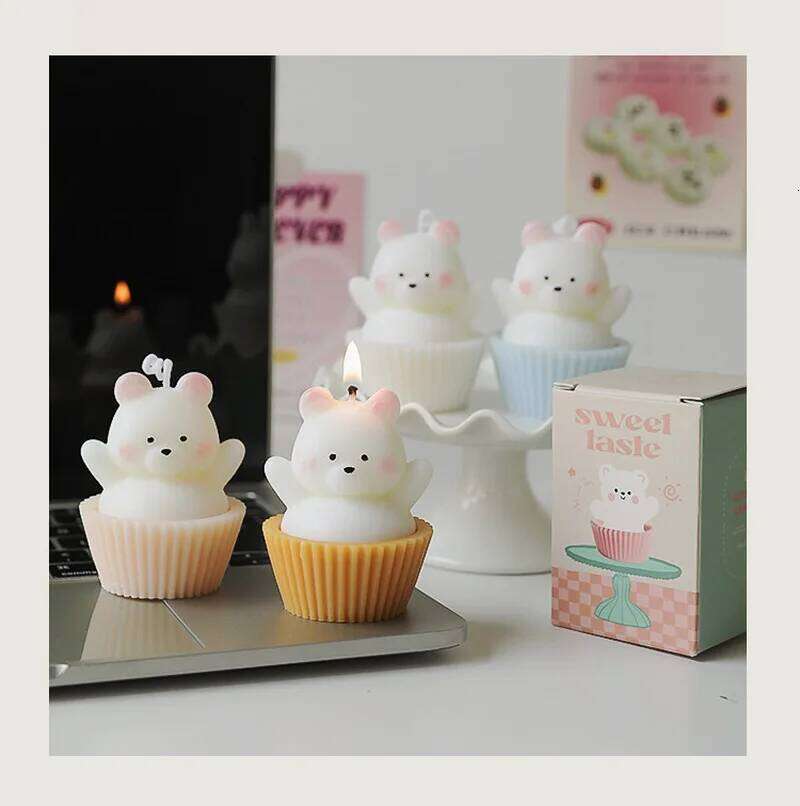 Cute Creative Simulation Teddy Bear Cake Aromatherapy Candle Diy Handmade Fragrance Cartoon Decoration Christmas Birthday Gift S260204