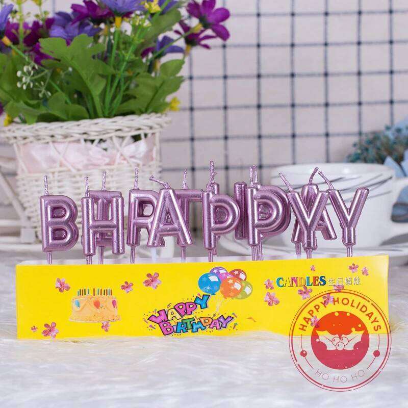 Happy Birthday Pearl Gold Silver Purple Pink Letter Candle Lamp Creative Cake Baking Festival Decorative Products S260204