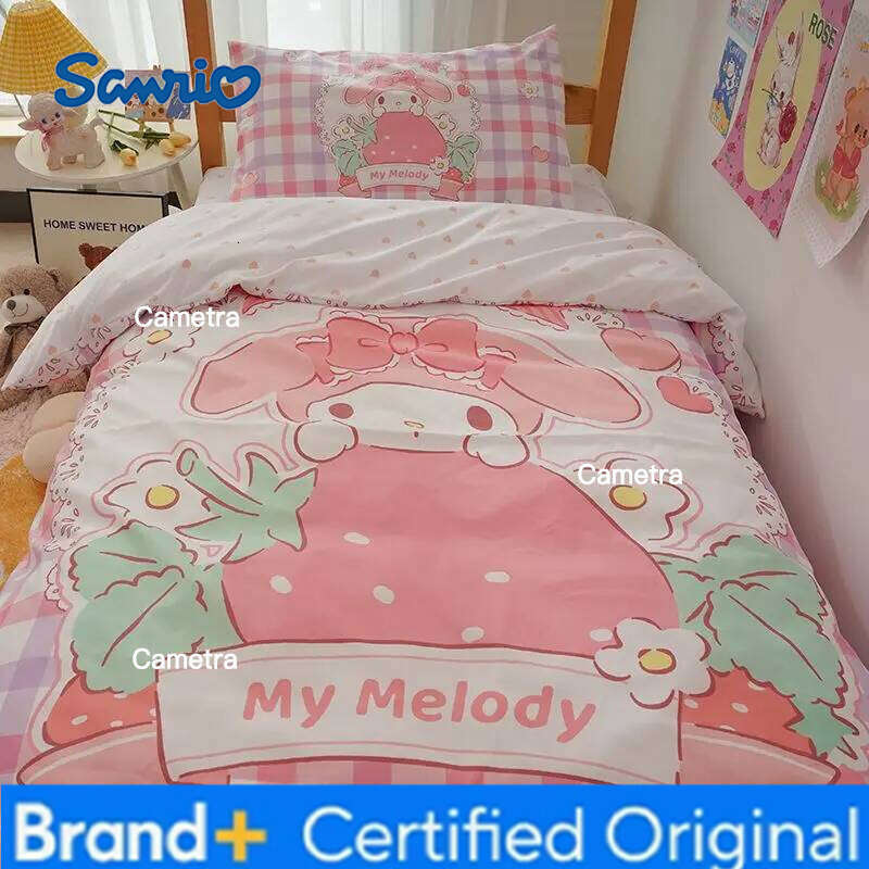 Sanrio Seires Melody Sheets Quilt Cover Pillowcase Bed Three-piece Set Cute Cartoon H260205
