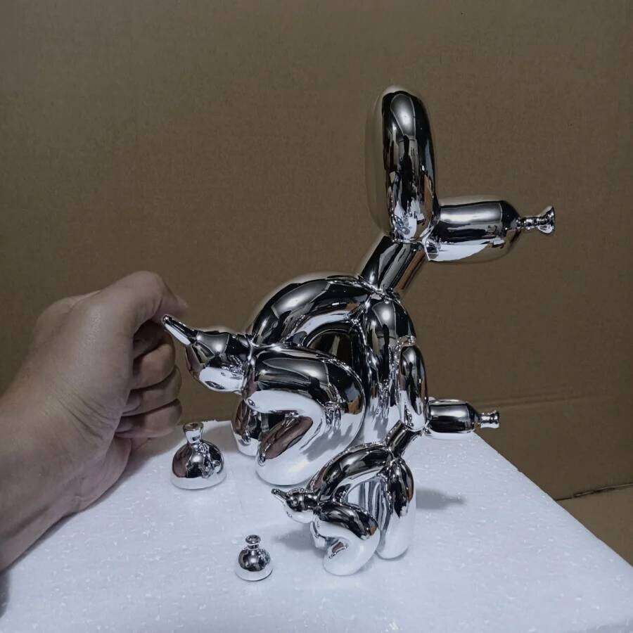 Modern Art Squat Balloon Dog Animal Decorative Statue, Suitable for Interior Living Room Farmhouse Bedroom Office Cabinet Wood S260204