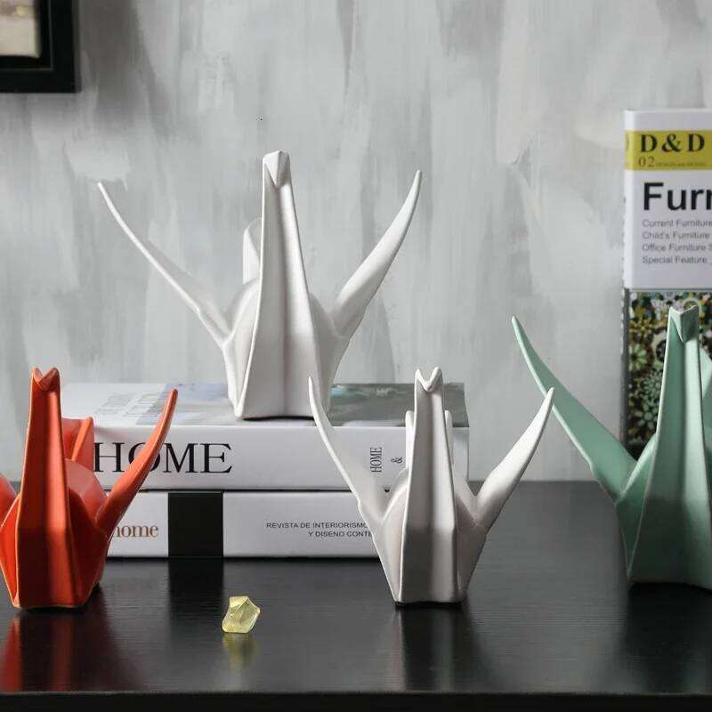Creative Modern Bird Statue Abstract Ceramic Origami Animal Sculpture, Office Living Room Desktop DecorationsHome Decor Figurine S260204