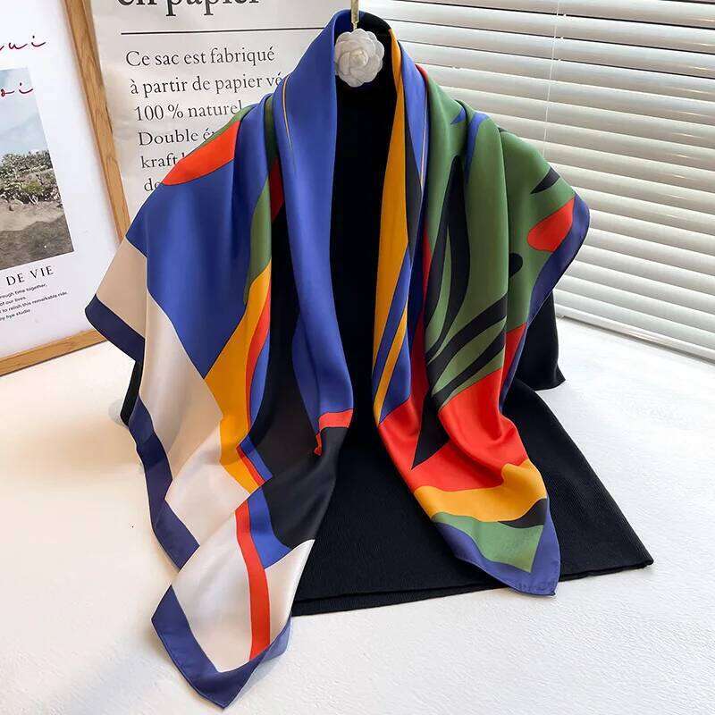 Spring Summer Women Luxury Design Silk Scarf Soft Muslim Headband Shawl Beach 90x90cm Bandanna Foulard Hijab Wraps 26Y0205