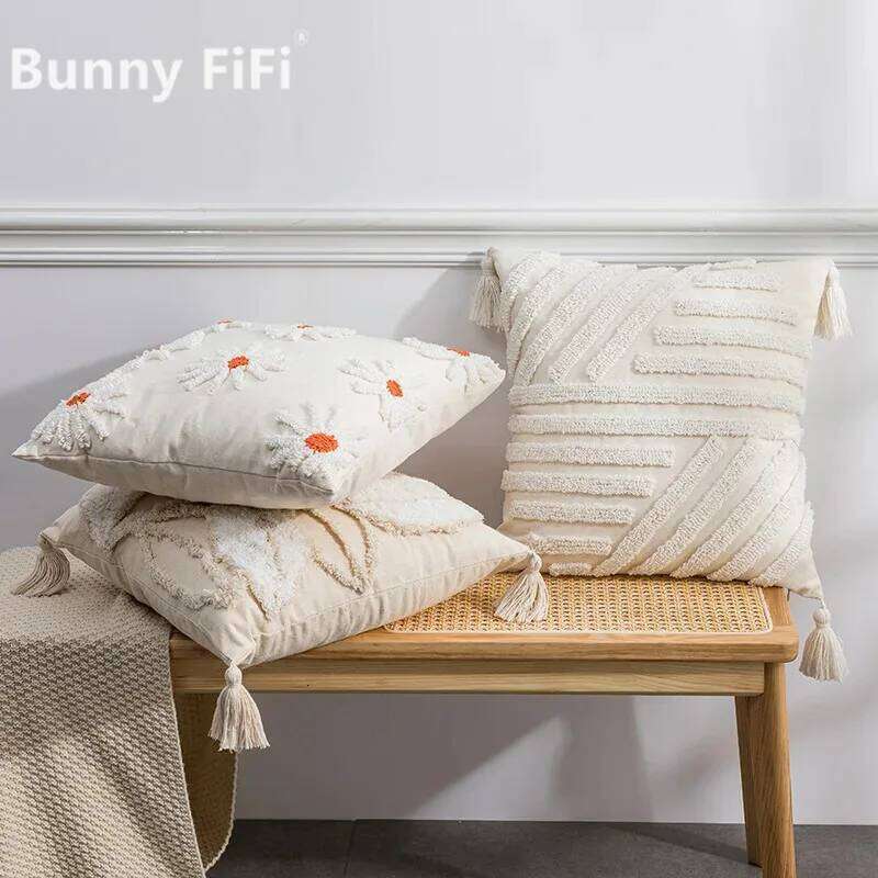 Daisy Cushion cover Pillow Cover Tufted Ivory Home Decoration Living Room Sofa Couch Bedroom Chair Seasonable