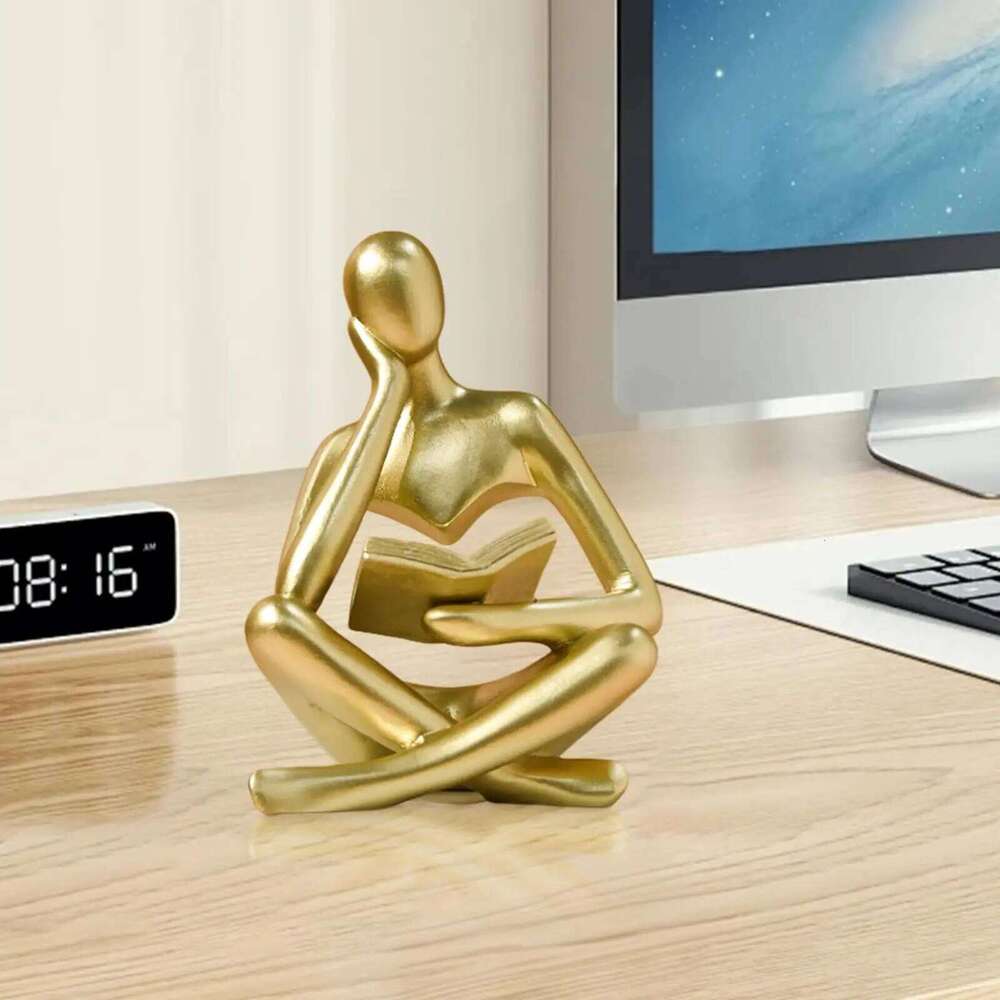 Bookshelf Decor Statue - Abstract Art Reading Thinker Sculpture Figurine Aesthetic, Modern Home Decoration for Living S260204