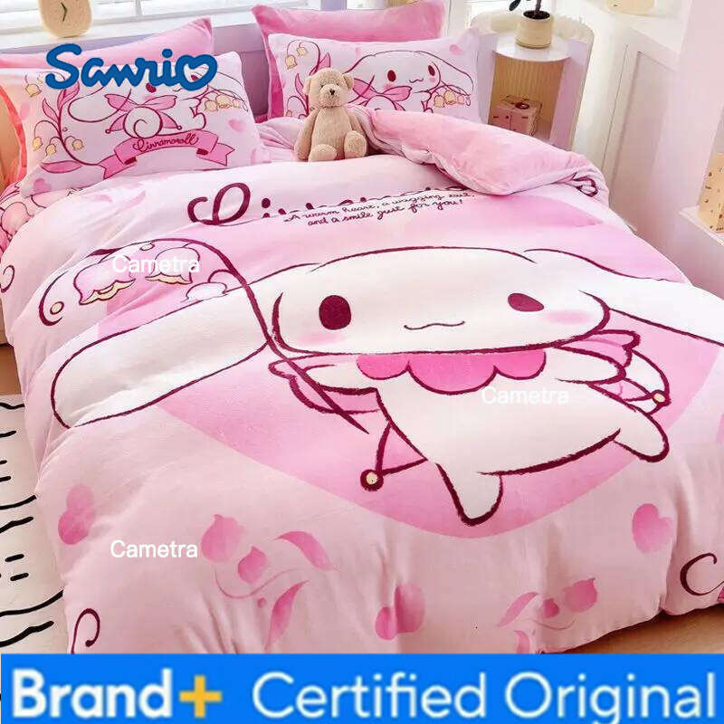 Sanrio New Hello Kitty My Melody Cinnamoroll cartoon print autumn winter bedroom dormitory high-quality bed sheet and quilt cover set H2602051