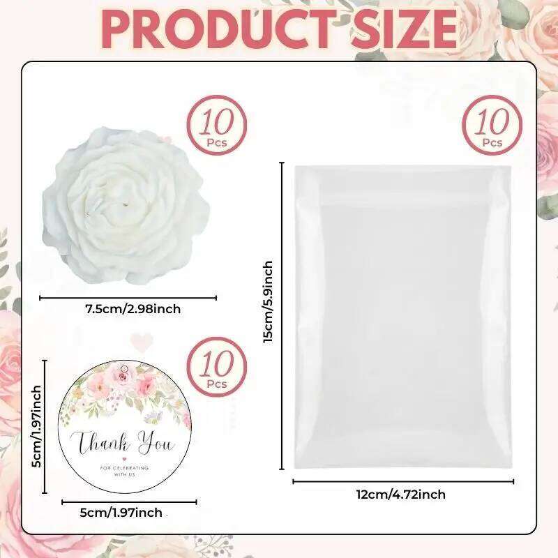 10sets Rose Flower Decorative Candles for Wedding Guest Gifts, Bridal Shower Table Decor, Party Centerpieces, Gift Display S260204