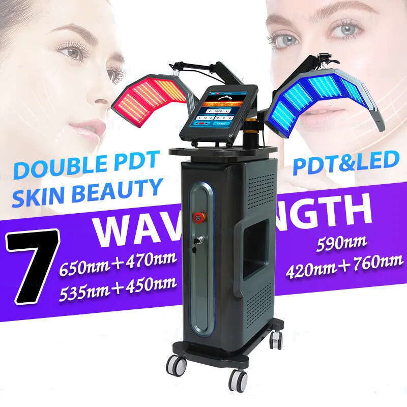 Professional Double Handles PDT 7 Color LED Light Therapy Machine Skin Rejuvenation Photodynamic Panel Anti-Aging Wrinkle Reduction Beauty Machine