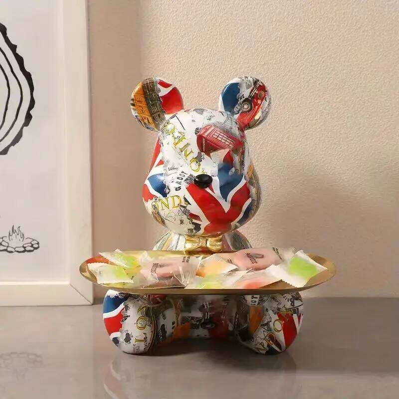 18.5cm Graffiti New Bear Figurine Home Decoration Animal Statue Keys Storage Shelf Modern Room Sculpture Table Decor Statues S260204
