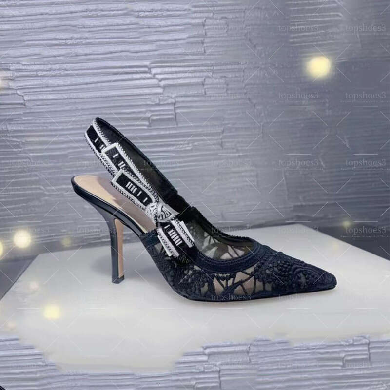 new Classic Brand Designer Women's High Heels White and black lace shoes 6.5cm 9.5cm Stiletto Genuine Leather Woman Pumps Fashionable high heels 10A