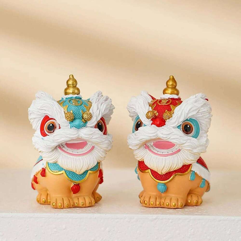 Premium Chinese Dance Statue Creative Resin Lion Craft Figurine for Home Cabinet Living Room Bedroom New Year Decoration