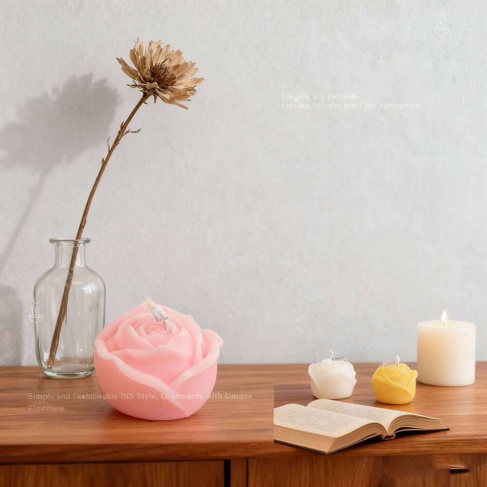 Handmade Rose Flower Shaped Candle, Natural Soy Wax Aromatherapy, Romantic Home Decor & Wedding Gift, Luxury Scent for Bedroom S260204