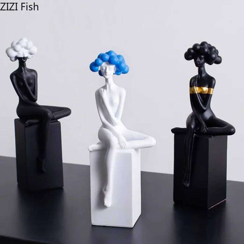 Black and White Art Resin Character Ornaments Girl Statue Figure Sculpture Home Accessories Decoration Crafts S260204