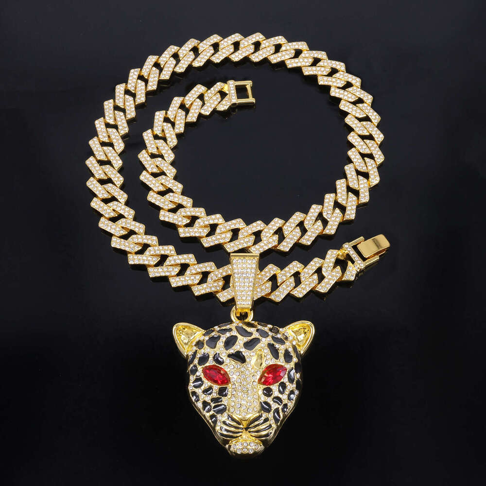 Exaggerated Domineering European and American Style Diamond-Encrusted Leopard Head Pendant HIPHOP Jewelry Trendy Men's Punk Cool Hip-Hop Cuban Ch
