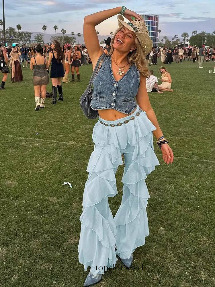 Weird Puss Irregular Tierred Flare Pants Women Y2K Patchwork See Through Summer Hipster Wild Basic Street Trend Classic Trousers