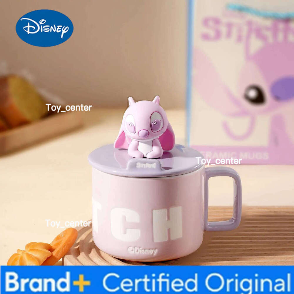 Disney stitch mug cute sticky stand ceramic oat water cup anime peripherals with cover for best friend birthday gifts H260205