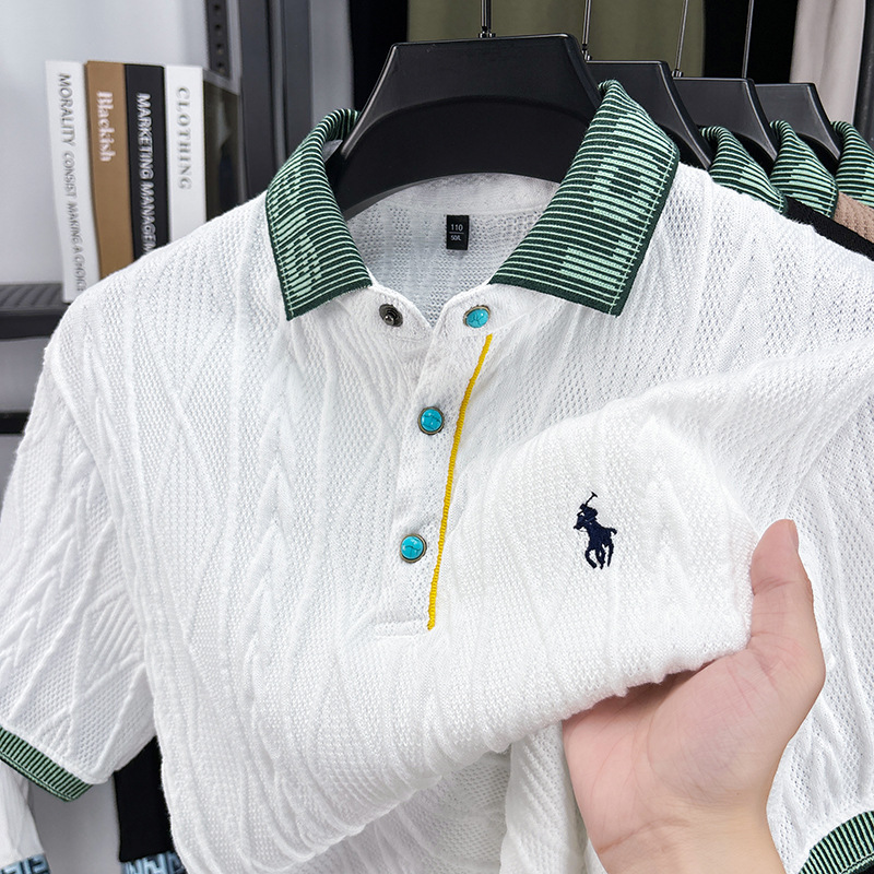Free shipping Men Polos Slim Fit Knitted shirt embroidered pattern color blocked short sleeved fashion