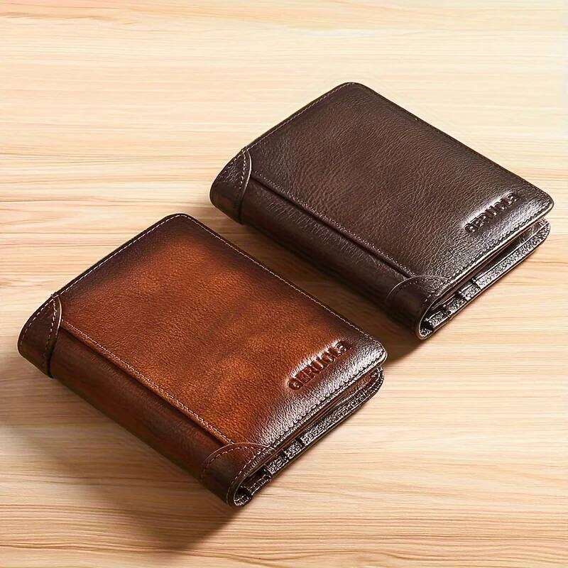 GERUOLA Slim RFID Shielded Genuine Leather Wallet for Men-Multifunctional ID & Holder Dark Brown with Embellishments Z260205