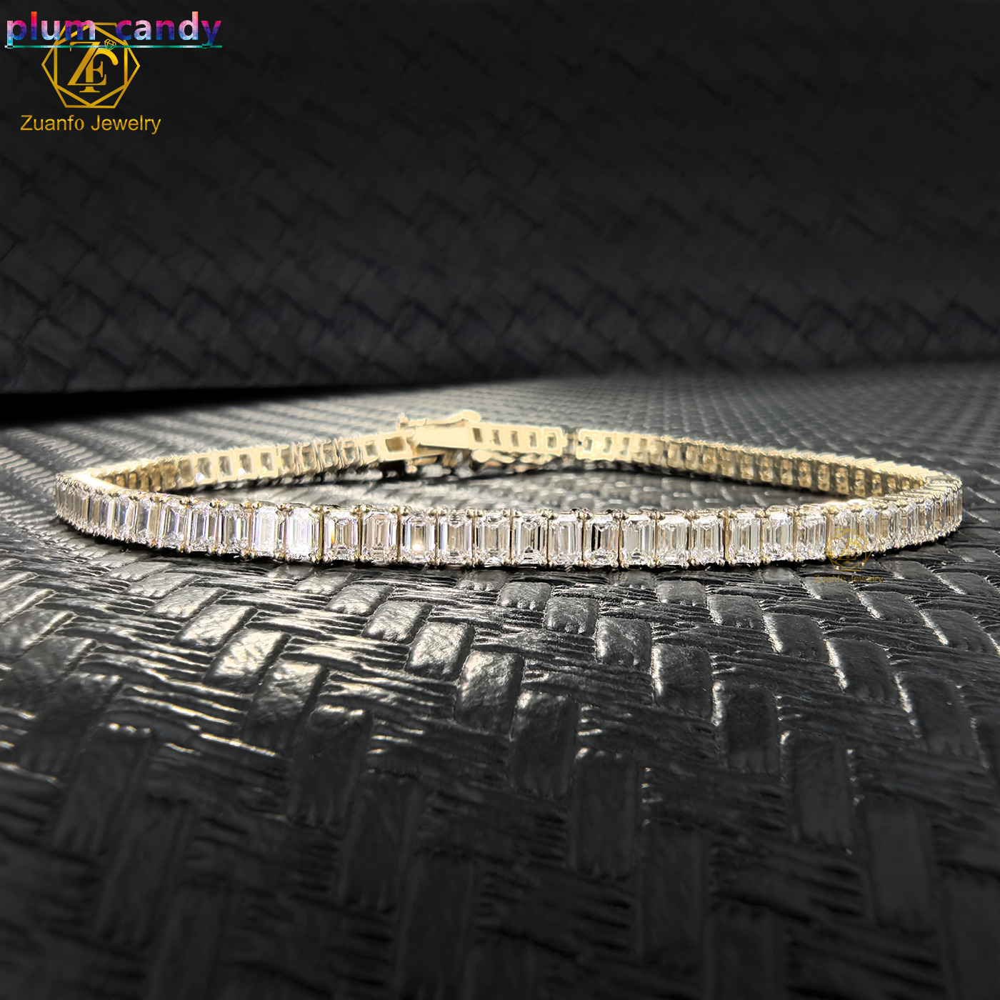 Factory Custom 10K 14K Yellow Gold 2x3mm Emerald Cut Lab Grown Diamond Tennis Chain Tennis Bracelet Wedding Chain for Party