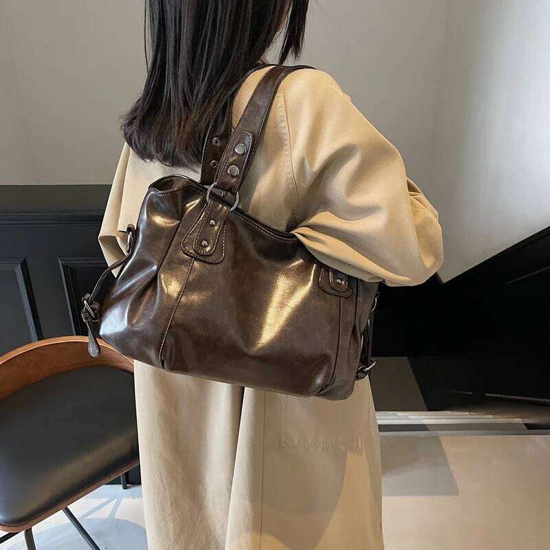 Large Capacity PU Shoulder Rivet Buckle Thread Solid Casual Tote Crossbody Bag 2025 Hot Sale Bags for Women Bolsas Femininas Y260204