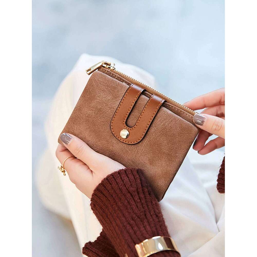 Fashion High Quality PULeather Short Double Fold Wallet ColorContrast Large Capacity Women's Bag Z260205