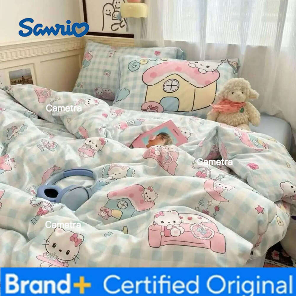 Sanrio New Anime H-Hello Kitty Bedding Cute Pink Bow Cat Duvet Cover Set For Kid Girl Bed Decor Full Twin Single Size Gifts H260205