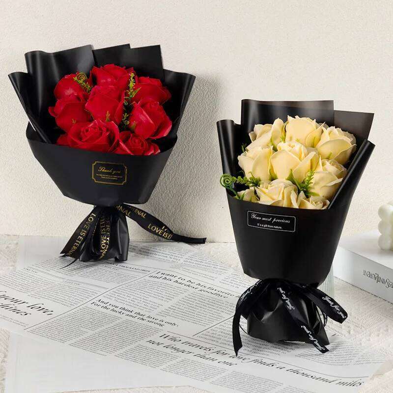 9 Heads Soap Rose Bouquet Artificial Flower for Christmas Wedding Birthday Party Valentine's Day DIY Gift Home Decoration S260204