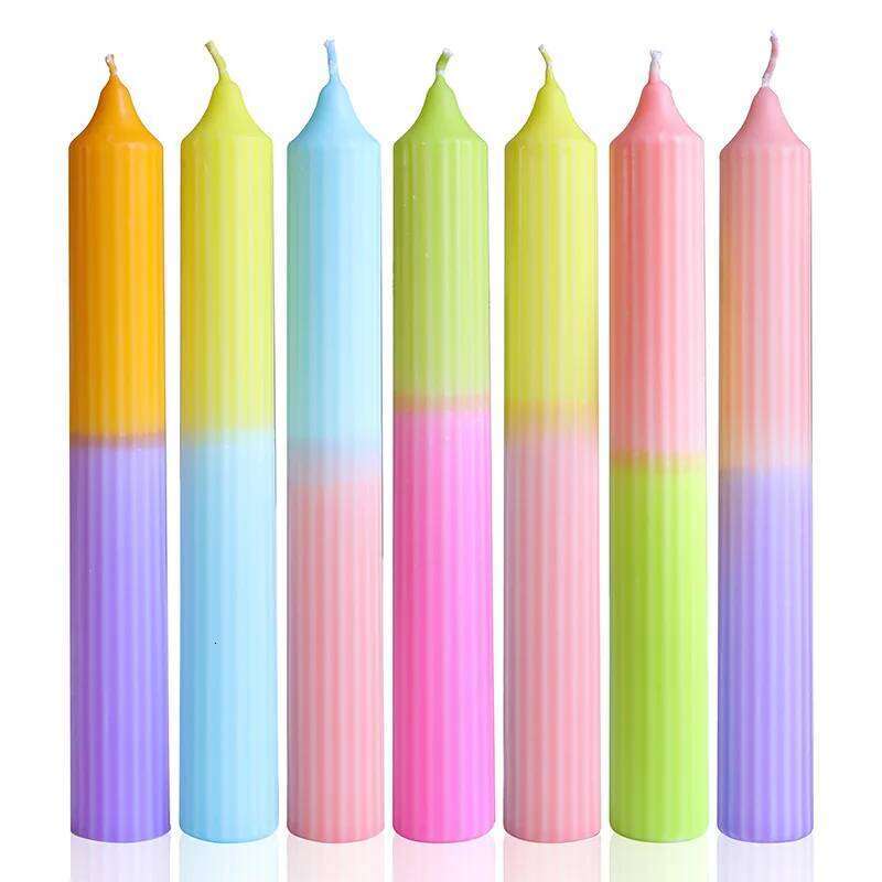 3.5x26cm Colorful Pointed Top Candle, Stripe Fine Tooth Wax, Long Threaded Decorative Pole Wax S260204