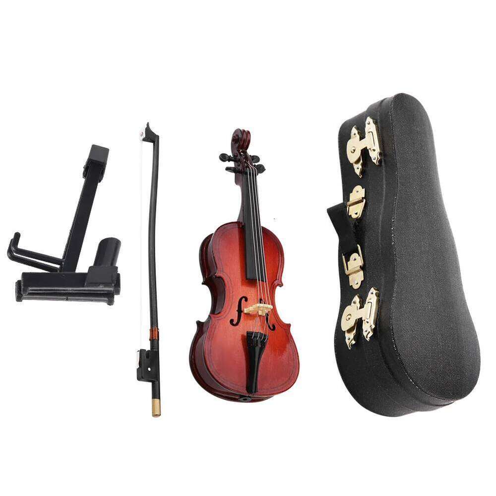 5.5in 14cm Wooden Miniature Cello Replica with Case Instrument Model Musical Gifts Ornaments Decoration S260204