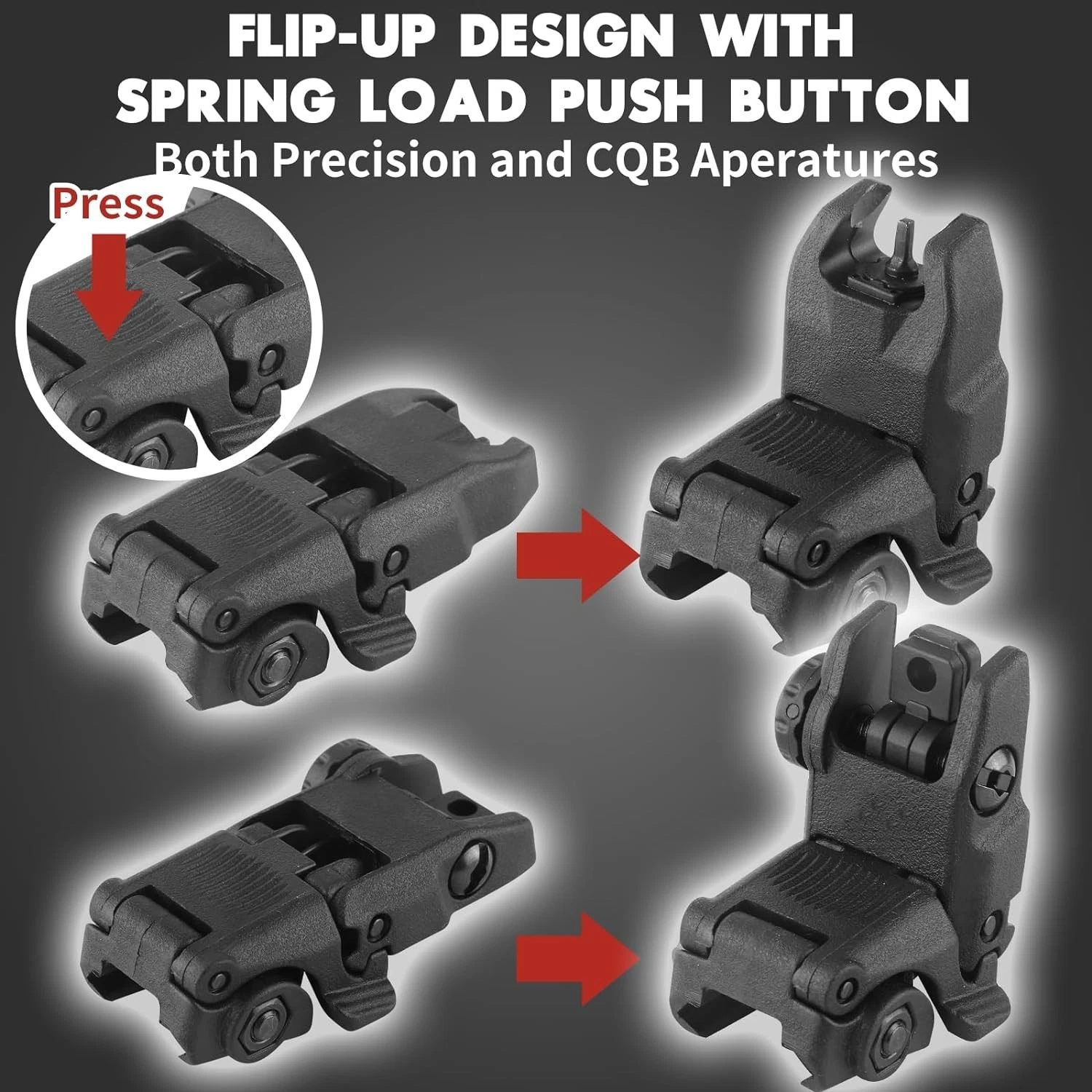 NEW Upgraded Front and Rear MBUS Gen II Flip-Up Sights Floding Front Rear Black Polymer Picatinny Rail Mount Back Up Sight Set
