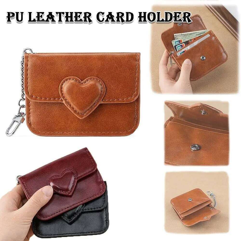 Women Lightweight PULeather Cute Heart Shaped Small Wallet Multi-card Anti-magnetic Card Holder Travel Cash Coin Bag Z260205