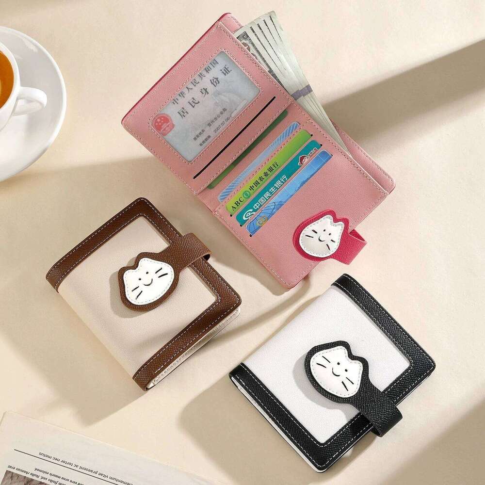 New Cute Cat Girls Wallet Short Student ID Bank Holder Money Bag hasp Wallets For Women Card Storage Coin Purse Z260205