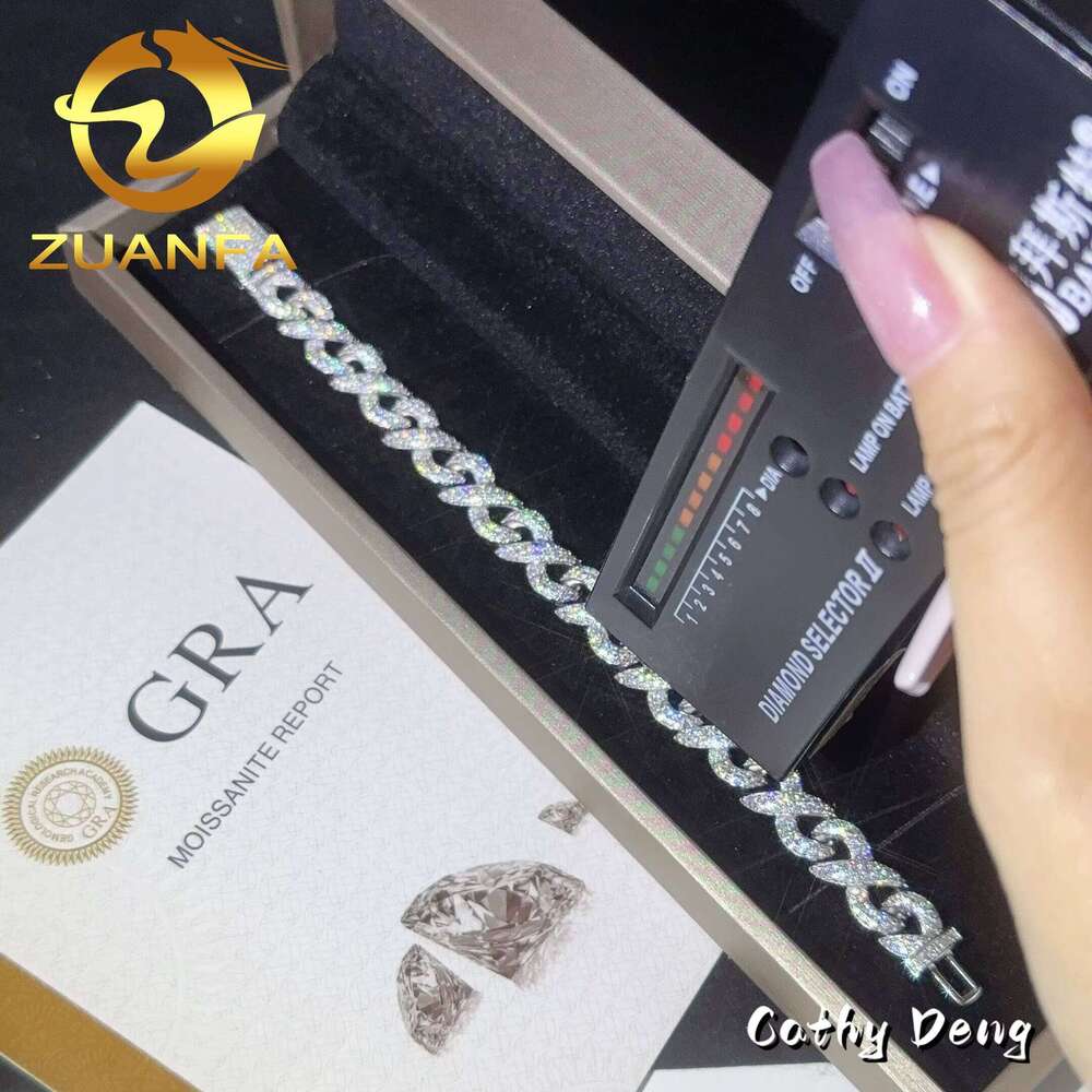 New Rapper Jewelry Hip Hop 925 Sterling Silver Moissanite Diamond Cuban Link 10Mm Men Infinite Bracelet