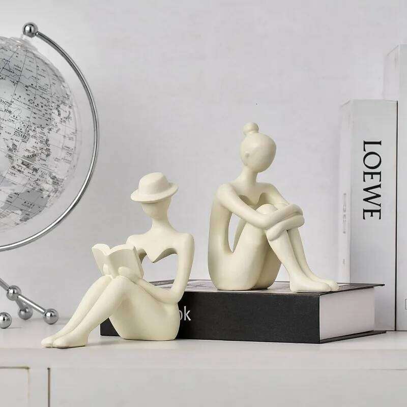 Resin Abstract Reading Woman Thinker Statue Ornaments Creative Art Design Home Office Bookshelf Decoration S260204