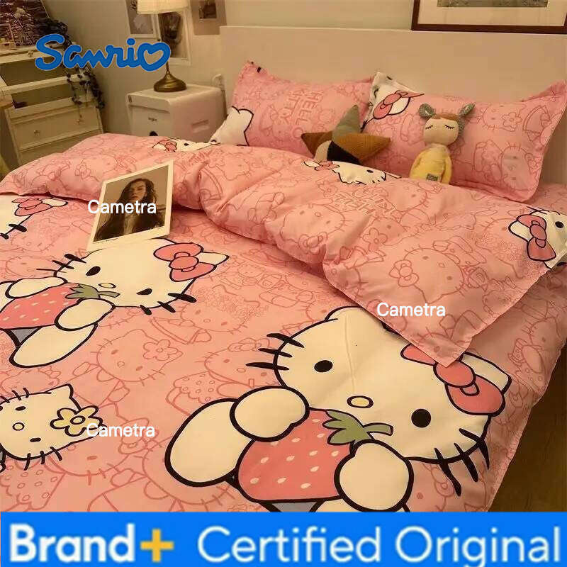 Sanrio cute bed sheet pillowcase girl boy bedsheet quilt duvet hello kitty bedding set Student dormitory cartoon Cup cover H260205