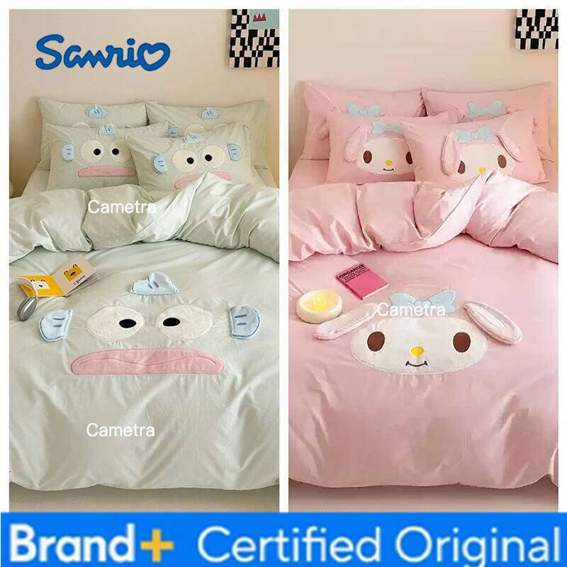Sanrio Pure Cotton Meowth Washed Cartoon Three-Piece Dormitory Sheet Quilt Cover Bedding Set Home Textile H260205