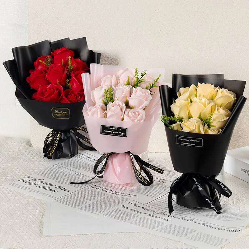 9 Heads Soap Rose Bouquet Artificial Flower for Christmas Wedding Birthday Party Valentine's Day DIY Gift Home Decoration S260204