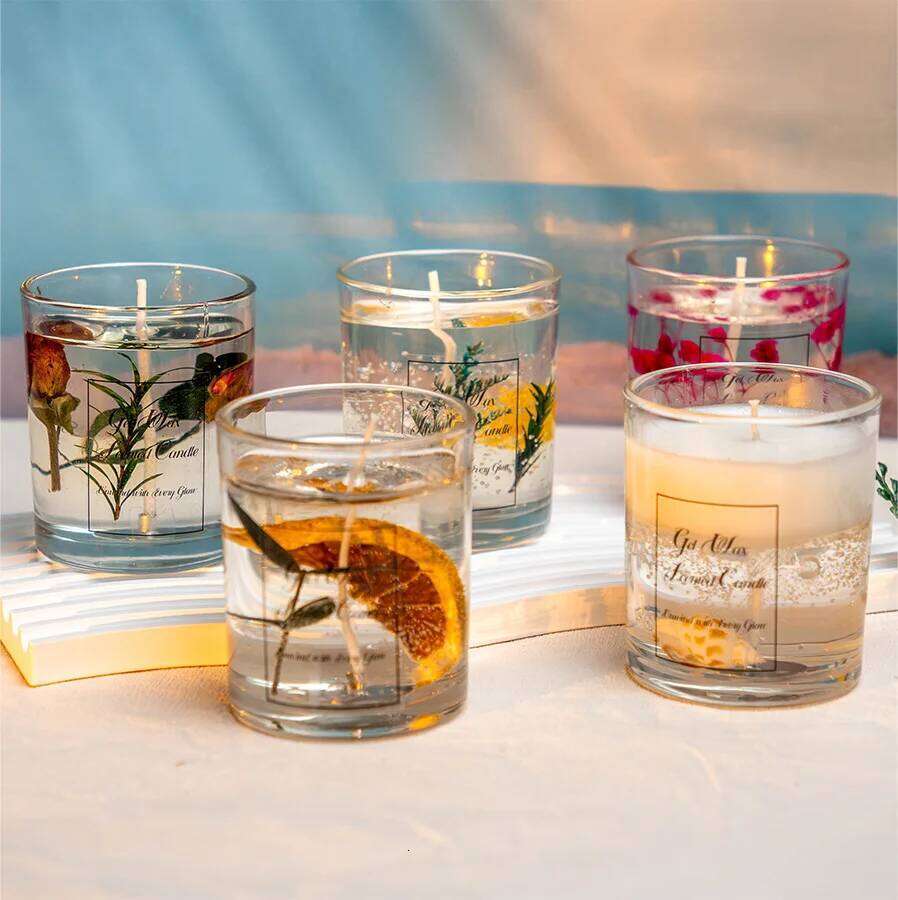 luxury Dried Flower Gel Candle Gift Set-Soy Wax in Crystal Vase, Scented Souvenir&Home Centerpiece with Vegan Aromatherapy H260205