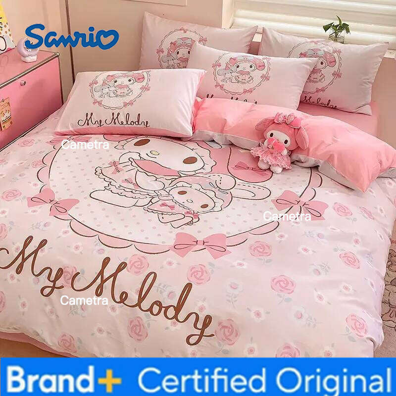 Sanrio Genuine Large Version Melody 100% Cotton 4pcs Girls Bedding Quilt Cover Bed Sheet Pillowcase 3pcs Set H260205