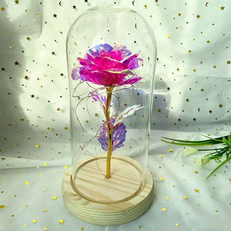 LED Valentine For Girlfriend Eternal Rose Light 24K Gold Foil Flower In Glass Cover Mothers Day Wedding Bridesmaid Gift S260204