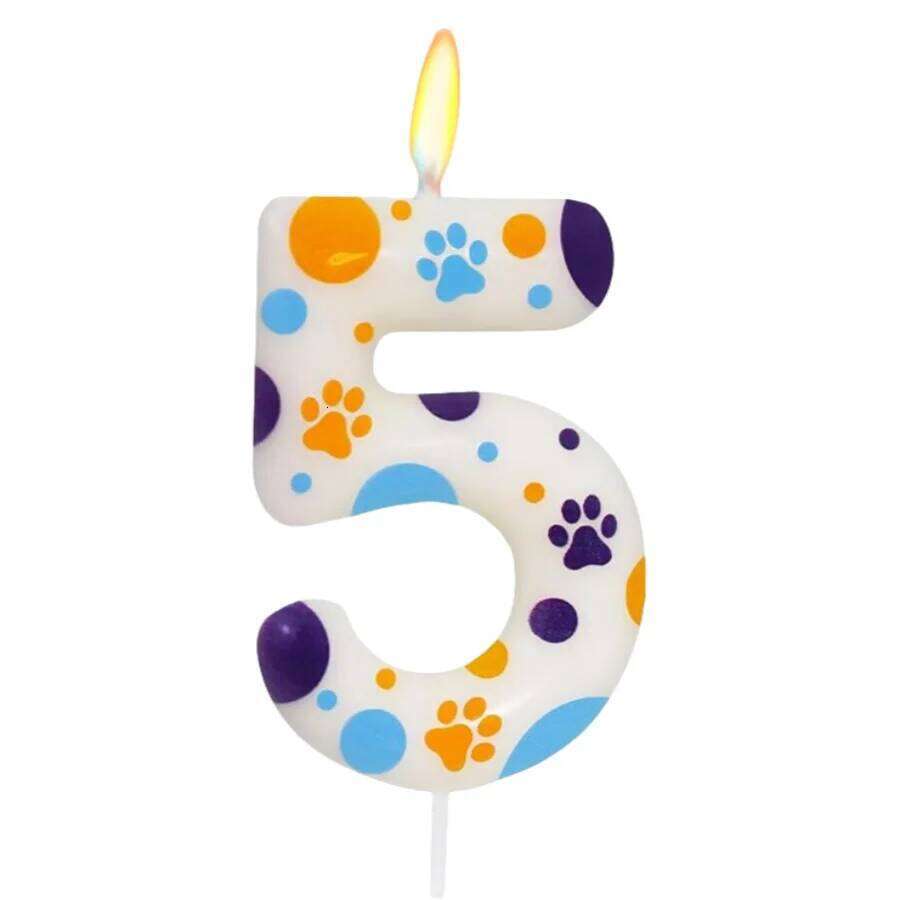 Blue Dog Themed Candles, Number 2 Print Birthday Party Supplies, 2.76 inch Paw Cake Topper Decorations, Birthda S260204