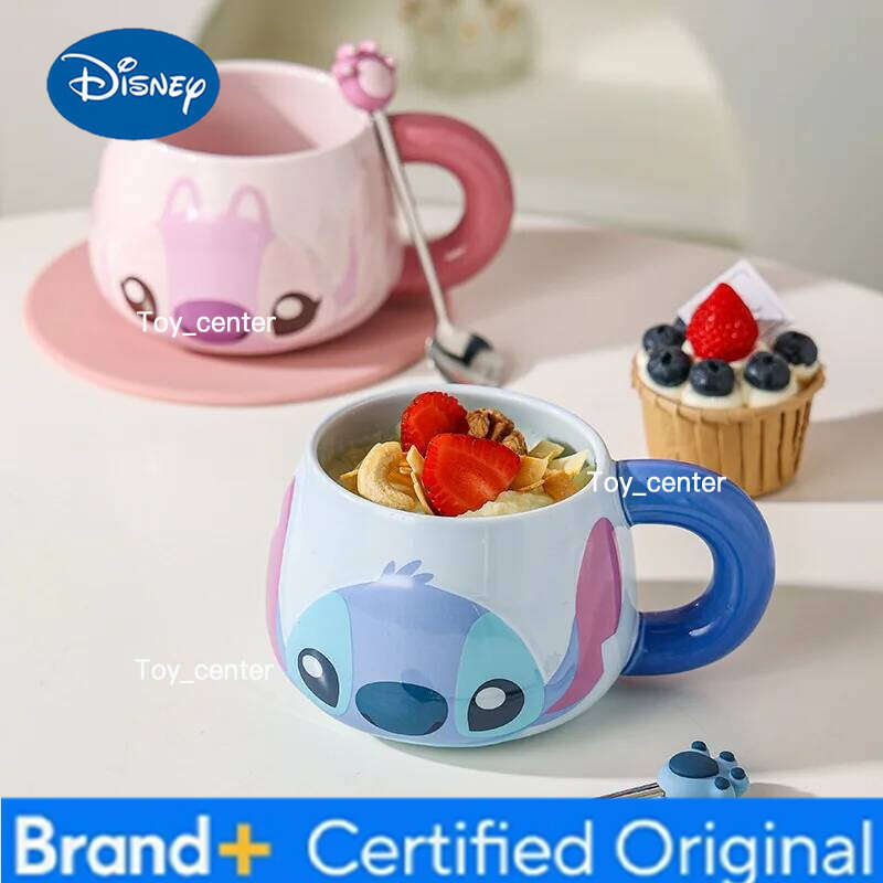 Disney Stidzi Big Belly Mug Gift Box Set Spoon High Aesthetic Creative Mugs With Lid Anime Themed Ceramic Cup H260205