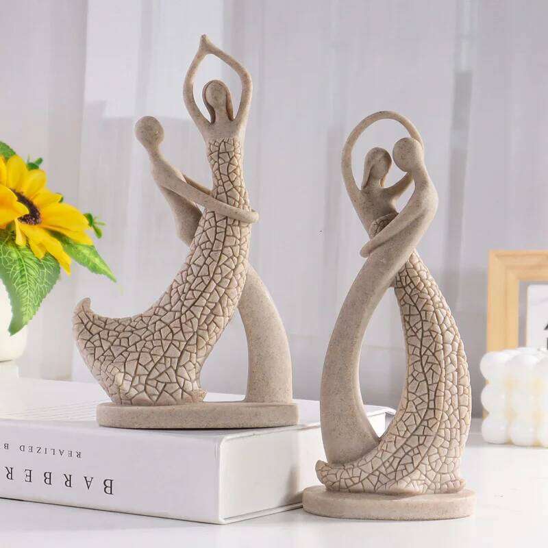 European-style Lovers' Sandstone Figurine, Resin Craft Home Decor for Living Room, Valentine's Day Gift S260204