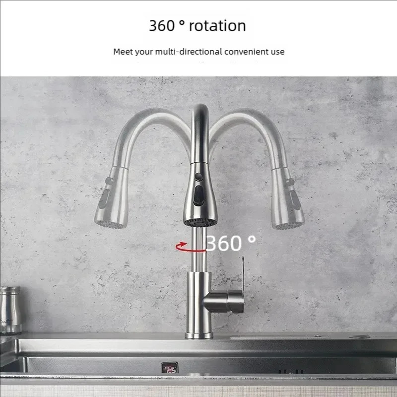 Kitchen Faucets 304 stainless steel Pull Out Sink Water Tap Deck Mounted Mixer Stream Sprayer Head Cold Taps 260122