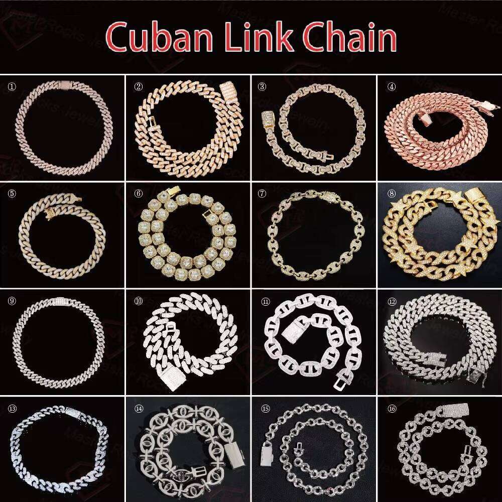15Mm Baguette Iced Out 925 Silver Hiphop Men VVS Diamond Moissanite Cuban Link Chain