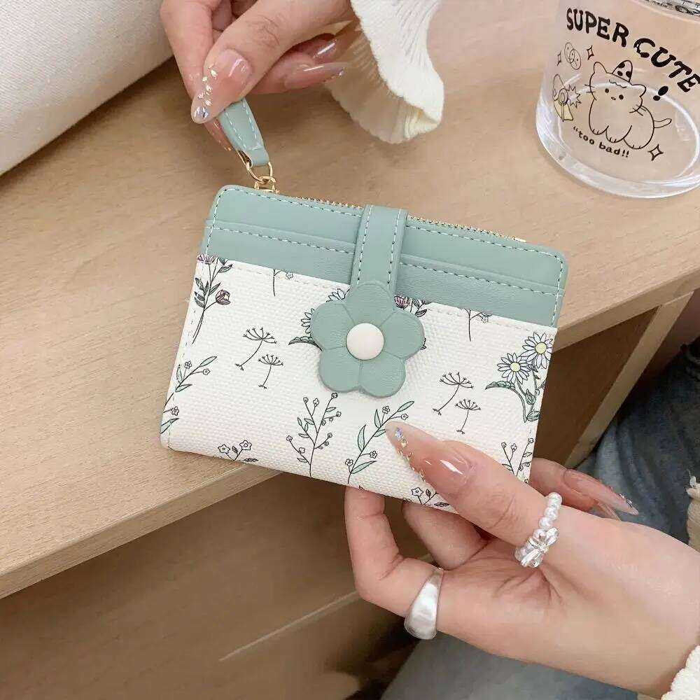 Simple Korean Style Flower Wallet Print Ultra Thin PU Leather Holder Floral Short Clutch Folding Card Bag Travel Z260205