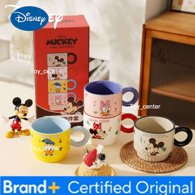 Disney Mickey Minnie Daisy Donald Duck Ceramic Mug Stackable Couple Water Cute Home Coffee Cup Birthday Gift Four Piece Set H260205