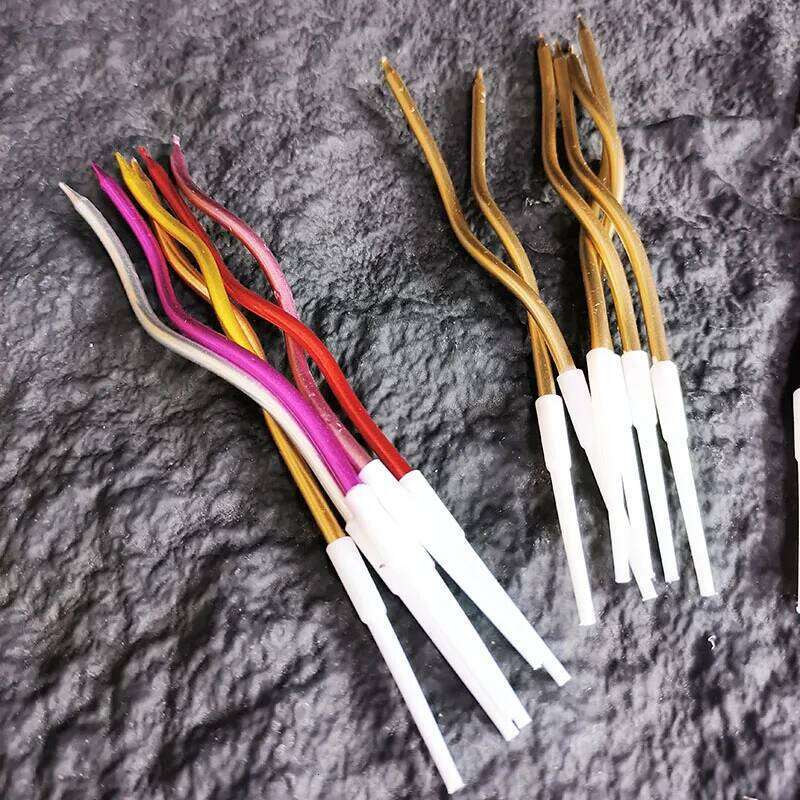 6pcs/lot Curve Birthday Golden Thread Slender Rod Candle for Party Cake Decoration Pencil Candles S260204